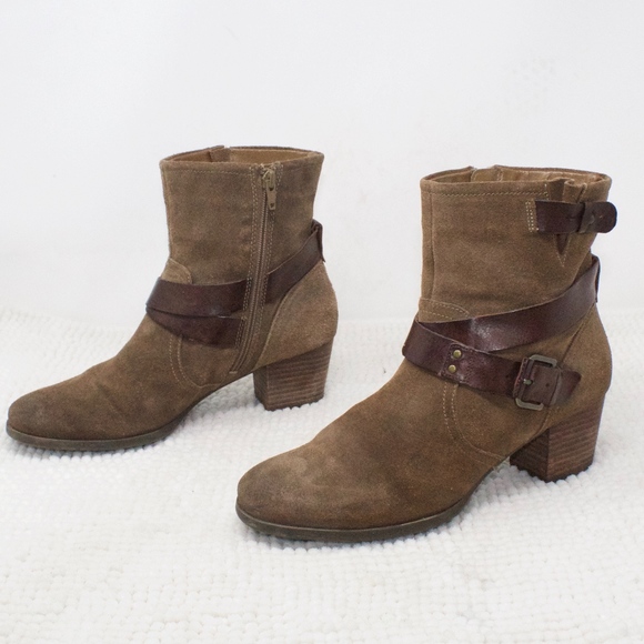 Cobb Hill Brown Suede Leather Heel Ankle Boots 9 - Picture 3 of 8